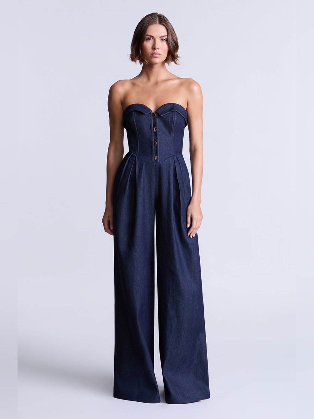 BCBGMAXAZRIA Savannah Jumpsuit Raw Denim Size 4